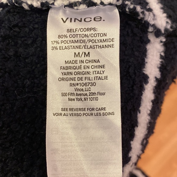 Vince Striped Waffle Stitch Crew Sweater in Coastal/Optic White. Medium. - Picture 8 of 9